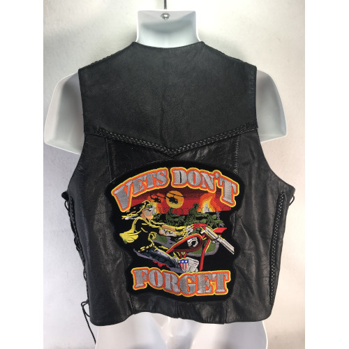 Mens Leather Motorcycle Vest with Patches Veteran POW ZONY Inc