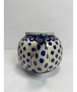 Vintage Zaklady Boleslawiec Polish Pottery Teapot Blue Red Peacock Dot Pattern